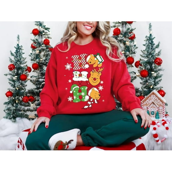 Winnie The Pooh Christmas Sweatshirt, Magic Kingdom Ho Ho Ho Sweater, Winnie The Pooh Santa Shirt, Disney Christmas Tee, Xmas Pooh Bear Shirt,Red Color,Size 3XL