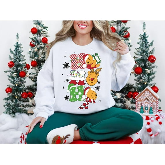 Winnie The Pooh Christmas Sweatshirt, Magic Kingdom Ho Ho Ho Sweater, Winnie The Pooh Santa Shirt, Disney Christmas Tee, Xmas Pooh Bear Shirt,White Color,Size 3XL