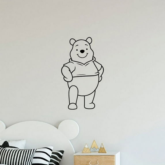 Winnie The Pooh Cute Pooh Drawing Art Silhouette Vinyl Wall Decal Wall Art Wall Decoration Winnie The Pooh Cartoon Home Room Kids Room Boys Girls Bedroom Living Room Home Décor Design Size(40x16 inch)
