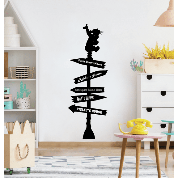 Winnie The Pooh Disney Pathway Signage Fantasy World Wall Sticker Art Decal for Girls Boys Room Bedroom Nursery Kindergarten House Fun Home Decors Stickers Wall Art Vinyl Decoration Size (40x24 inch)