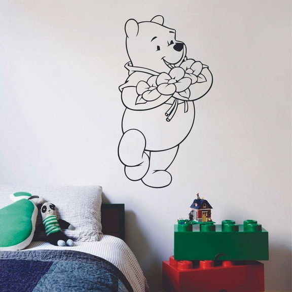 Winnie The Pooh Flowers Flower Children Cartoon Wall Sticker Art Decal for Girls Boys Room Bedroom Nursery Kindergarten House Fun Home Decor Stickers Wall Art Vinyl Decoration Size (40x35 inch)