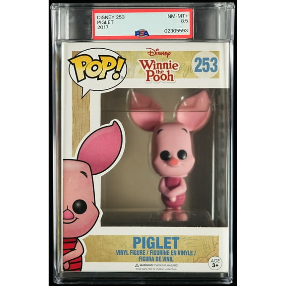Winnie the Pooh, PSA Graded 8.5 NM-MT+, Piglet Collectible Vinyl Figure #253, Fully Encapsulated Bundle with Compatible Funko Pop! PSA Hard Protector Case