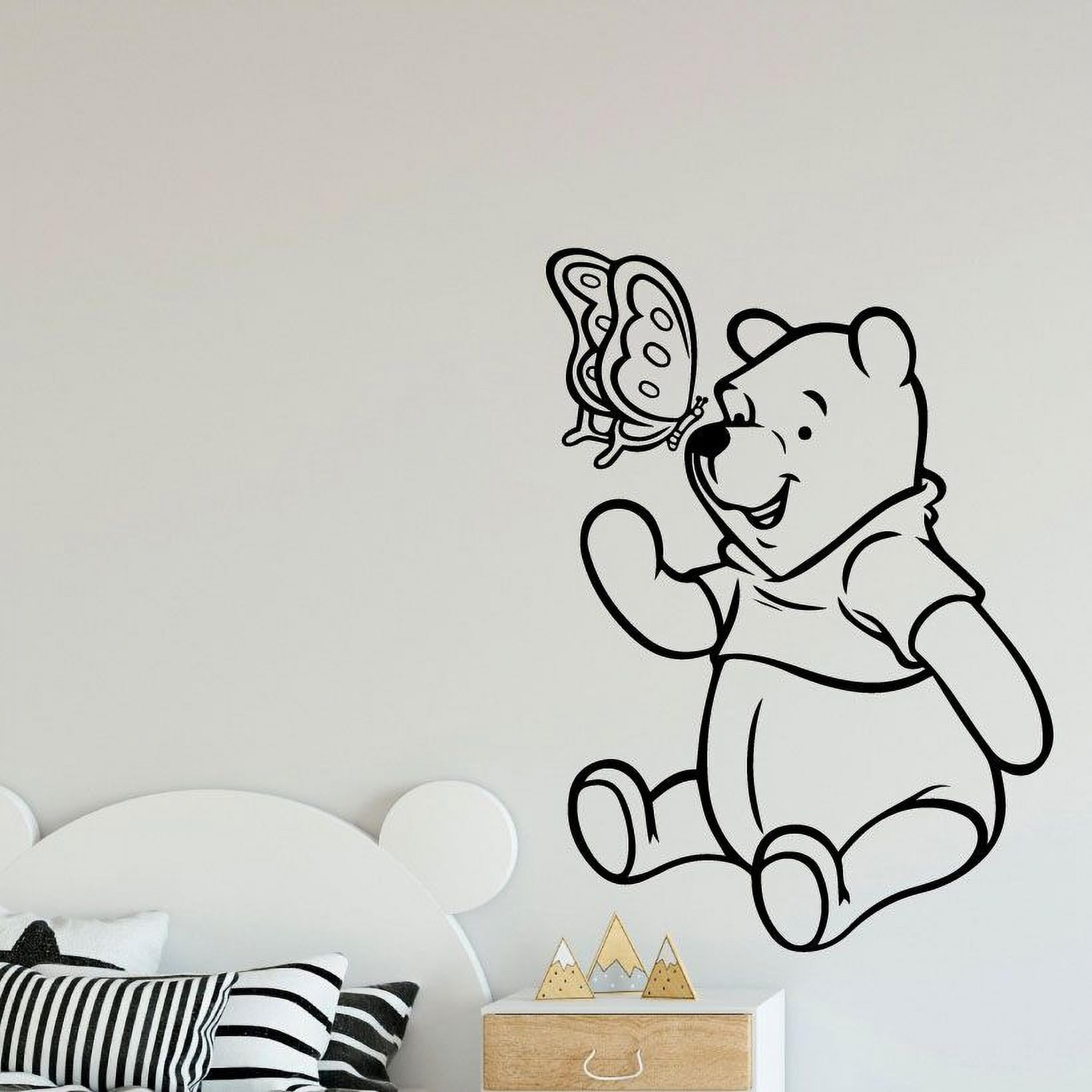 Winnie The Pooh Pooh Bear Pooh Adventures Cute Butterfly Silhouette Vinyl Sticker Wall Art Decoration Decal For Kids Baby Girl Baby Boy Room Home Room Wall Sticker Decorations Size (18x20 inch)