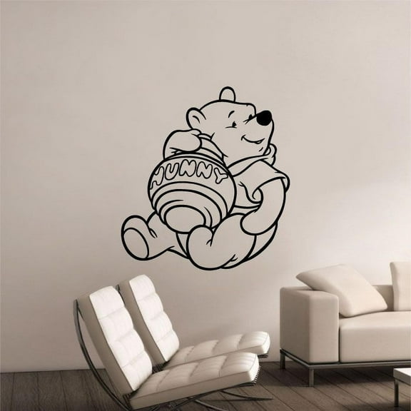 Winnie The Pooh Pooh Bear Pooh Adventures Cute Winnie And Hunny Silhouette Vinyl Sticker Wall Art Decoration Decal For Kids Baby Girl Baby Boy Room Home Room Wall Sticker Decoration Size (27x30 inch)