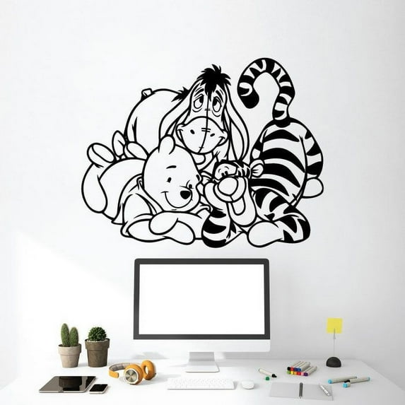 Winnie The Pooh Pooh Bear Pooh Friends Tigger And Eeyore Silhouette Vinyl Sticker Wall Art Decoration Decal For Kids Baby Girl Baby Boy Room Home Room Wall Sticker Decorations Size (20x20 inch)