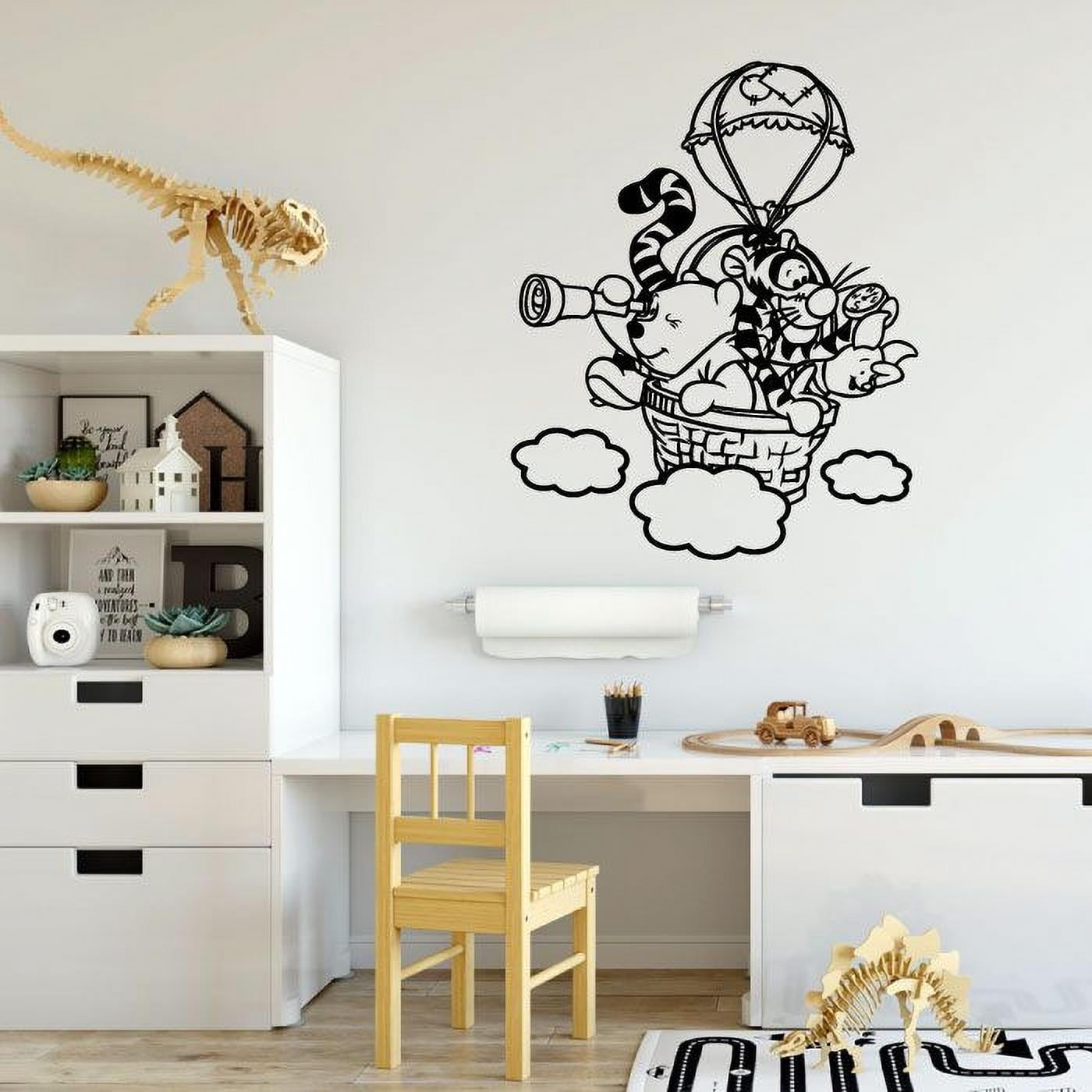 Winnie The Pooh Pooh Bear Pooh And Tigger Hot Air Balloon Silhouette Vinyl Sticker Wall Art Decoration Decal For Kids Baby Girl Baby Boy Room Home Room Wall Sticker Decorations Size (40x40 inch)