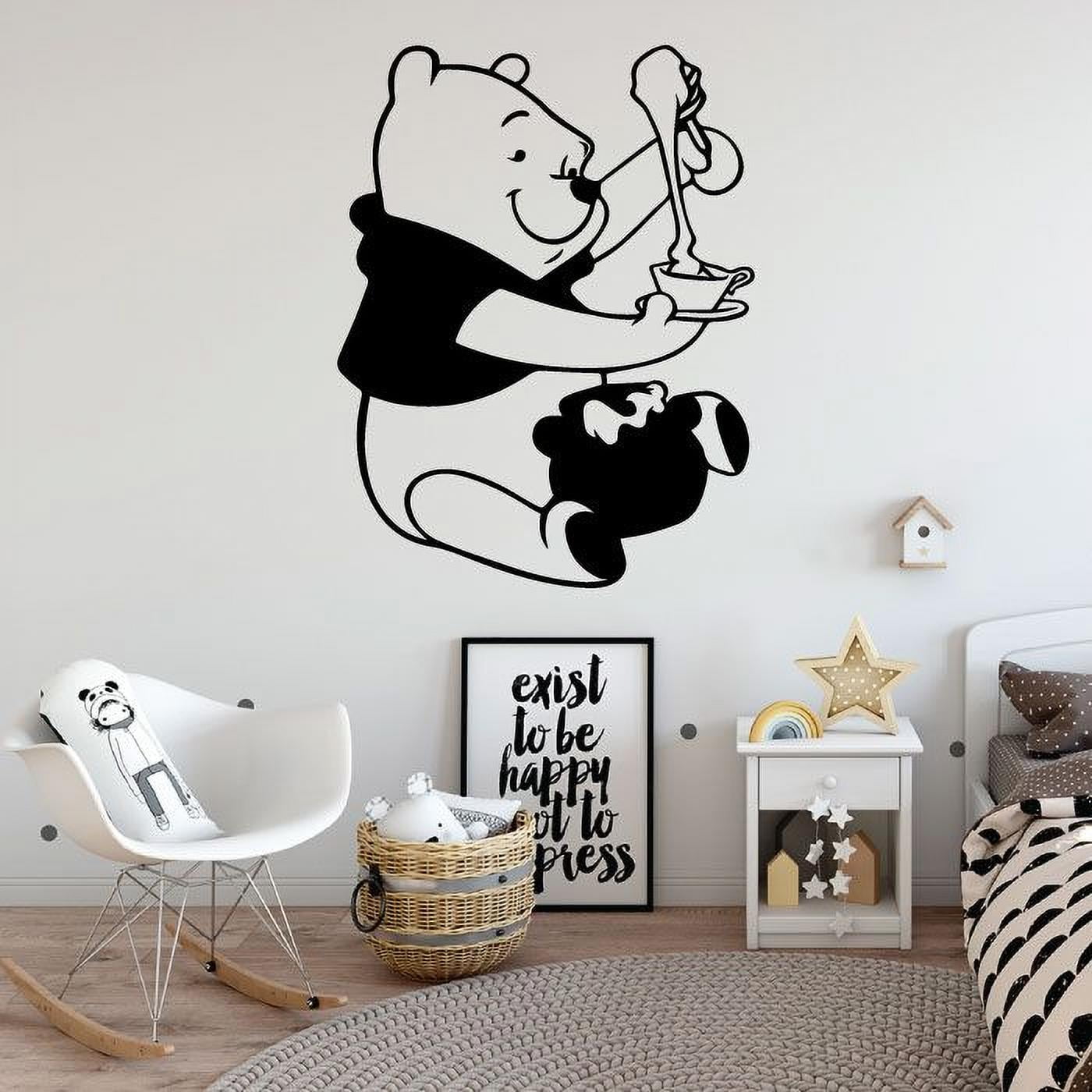 Winnie The Pooh Pooh Bear Pooh Winnie The Pooh Happy With Hunny Silhouette Vinyl Sticker Wall Art Decoration Decal For Kids Baby Girl Baby Boy Room Home Room Wall Sticker Decoration Size (35x40 inch)