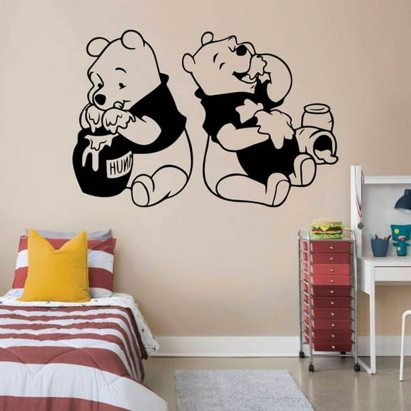 Winnie The Pooh Pooh Bear Pooh Winnie The Pooh Loves Hunny Silhouette Vinyl Sticker Wall Art Decoration Decal For Kids Baby Girl Baby Boy Room Home Room Wall Sticker Decoration Size (8x10 inch)