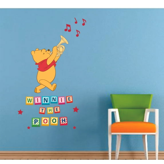Winnie the Pooh Trumpet Cartoon Decors Wall Sticker Art Design Decal for Girls Boys Kids Room Bedroom Nursery Kindergarten House Fun Home Decor Stickers Wall Art Vinyl Decoration (20x18 inch)