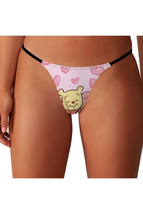 Winnie The Pooh Women's Thong Underwear，Adjustable Panties Low Rise Sexy Lingerie for Women, T-back Panties for Birthday Wedding Xmas Present Sizes XS-XL