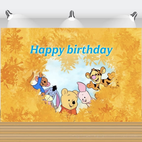 Winnie the Pooh themed birthday anime background banner, birthday party decoration, made of polyester fiber fabric, 71in x 43in, suitable for girls and children's party background decoration