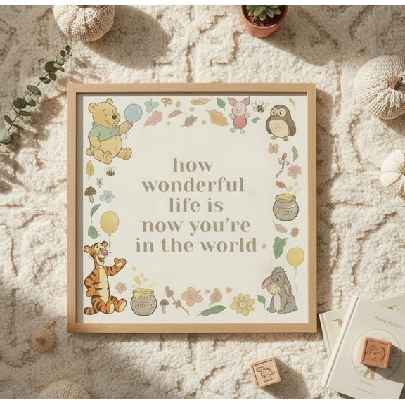 Winnie The Bear Nursery Wall Art: Gender Neutral Decor Print 186 Stretched Art