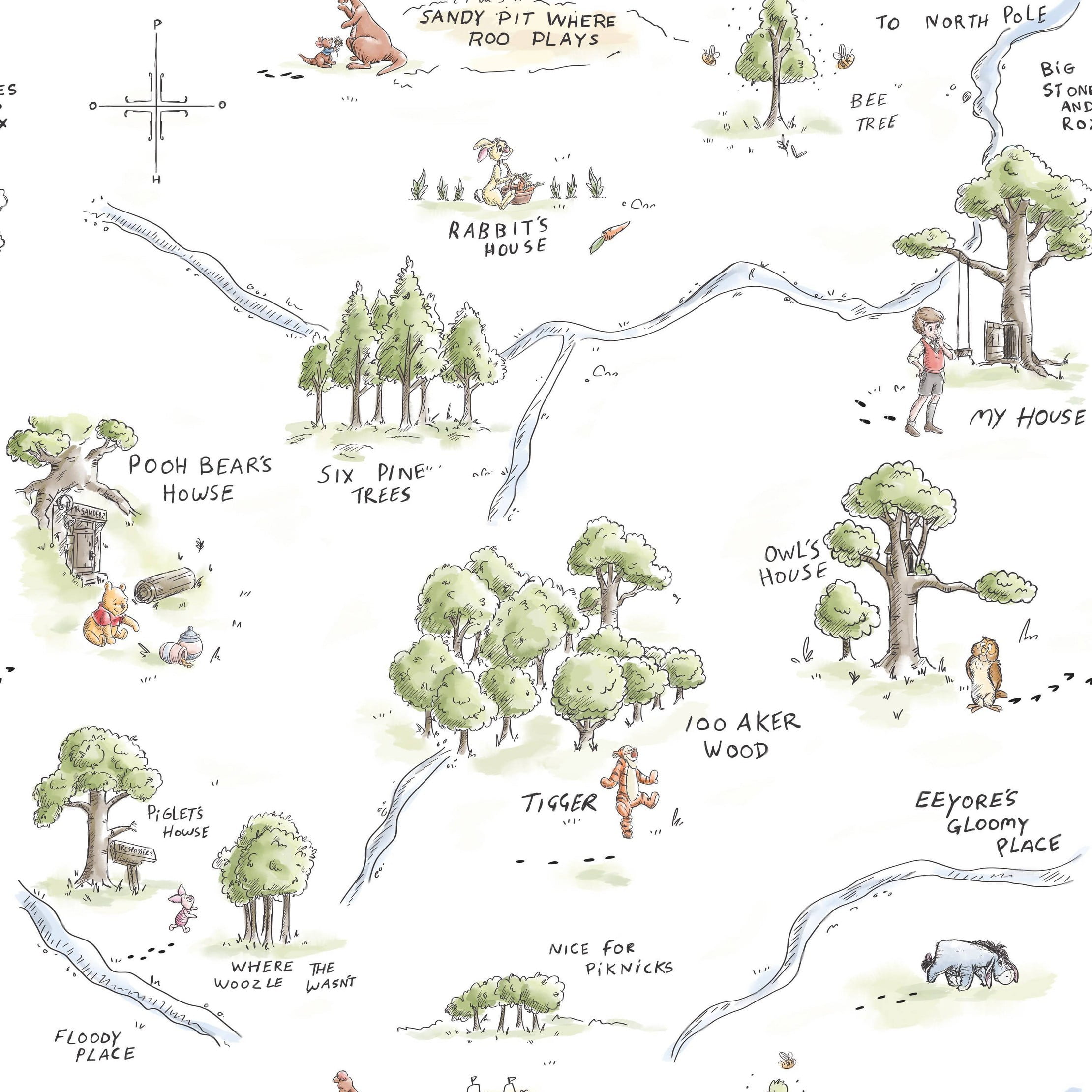 Winnie The Pooh 100 Acre Wood Map Peel And Stick Kids' Wallpaper