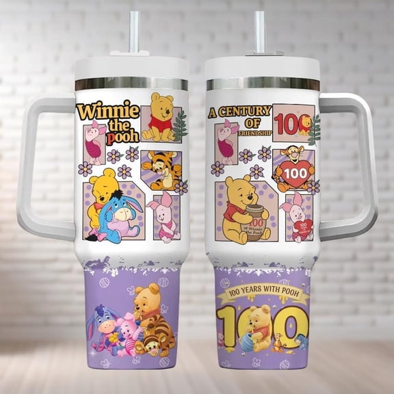 Winnie The Pooh 100th Anniversary Friends Tumbler 40oz, Pooh Eeyore Piglet Tigger Tumbler, CARTOONland 100 Years Tumbler, Friendship Cup