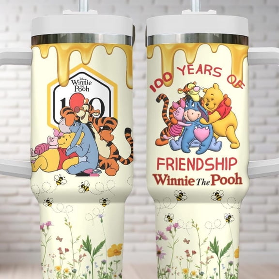 Winnie The Pooh 100th Anniversary Tumbler 40oz, Pooh Insulated Tumbler, Disneyland 100 Years Friendship Tumbler,Disneyworld Tumbler Cup