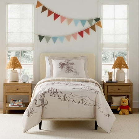 Disney Winnie The Pooh Kids 2 Piece Khaki Comforter and Sham Bedding Set, Twin/Full