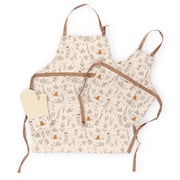 Winnie The Pooh 3-Piece Mommy and Me Apron and Oven Mitt Kitchen Set, 100% BCI Cotton, Non-Slip Grip, Heavy Duty & Durable, Tan & Brown, Disney