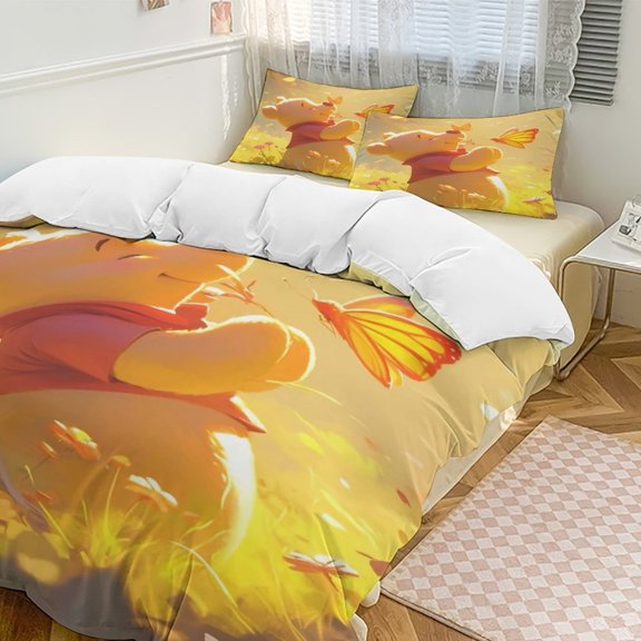 Winnie The Pooh 3-piece Home Bed Set, Classic Cartoon Polyester Wash Student Dormitory Set