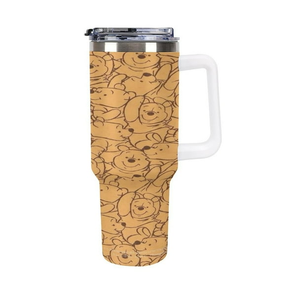 Winnie The Pooh 40oz Large Capacity Car Cup Tumbler with Handle And Straw Lid, Insulated Stainless Steel Double Wall Vacuum Travel Mug, Leak-proof Large Capacity Car Cup,Cupholder Friendly