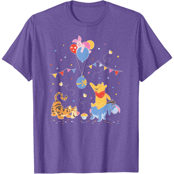 Winnie The Pooh And Friends Birthday Party Unisex Softstyle T-Shirt for Men Women Kids,Purple Heather Color,Size YL