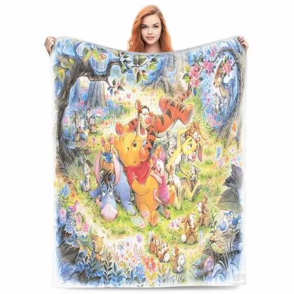 Winnie The Pooh And Friends Forest Gathering Vintage Graphic Throw Blanket Soft Fleece Blanket for Holiday Gift