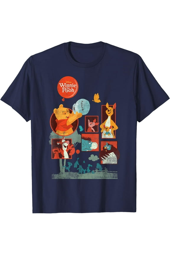 Winnie The Pooh And Friends Panels T-Shirt for Men Women, Navy Color, Size S