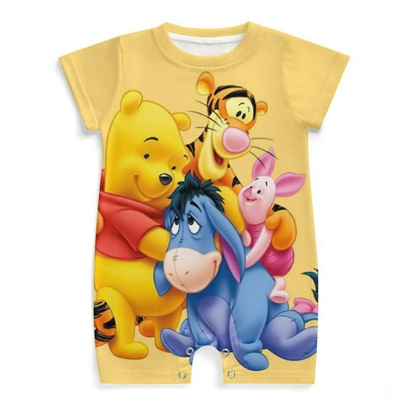 Winnie The Pooh Baby Boy Girl Short Sleeve Romper Clothing Set Print Cartoon Baby Summer One Piece Jumpsuit