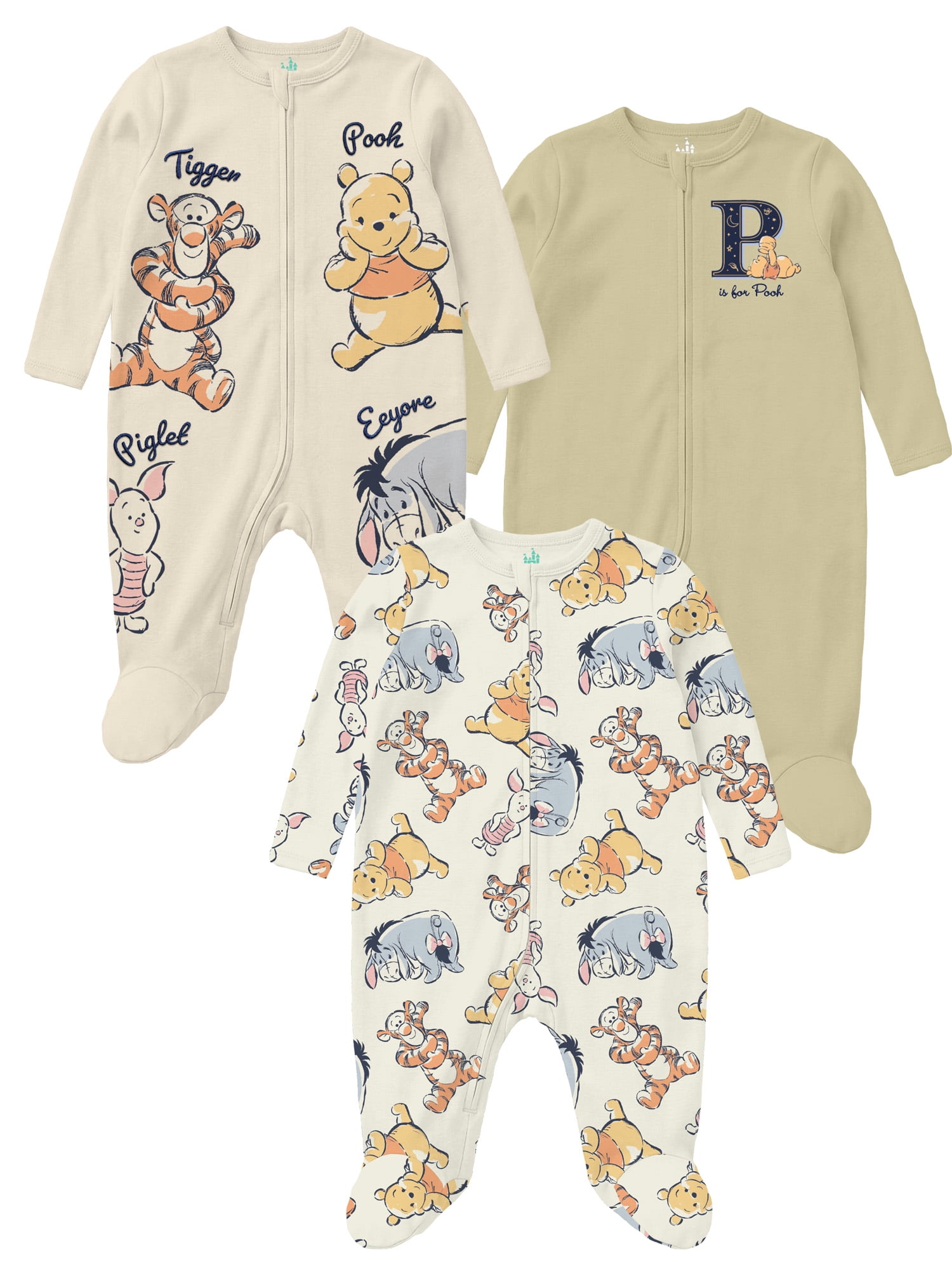 Winnie The Pooh Baby Boys 3 Pack Sleep n’ Play Coverall, Sizes Newborn-9M