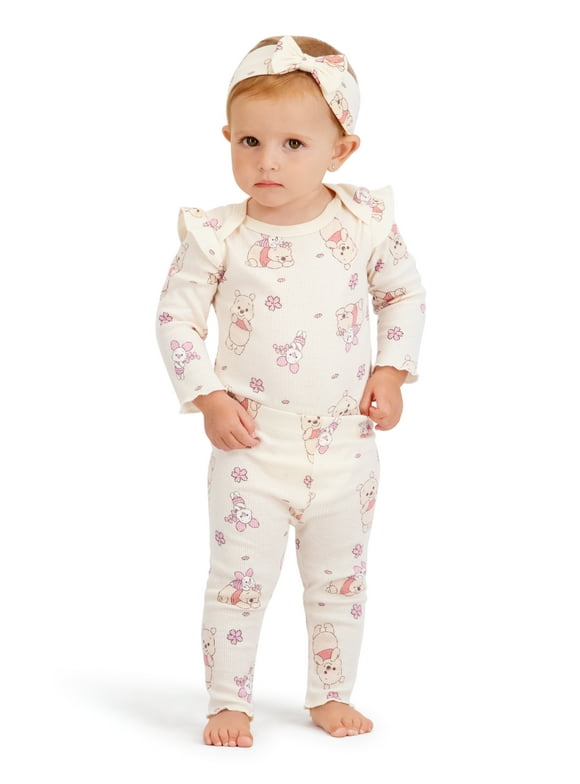 Winnie The Pooh Baby Girl 3 Piece Rib Pant Set, Sizes 0-24M