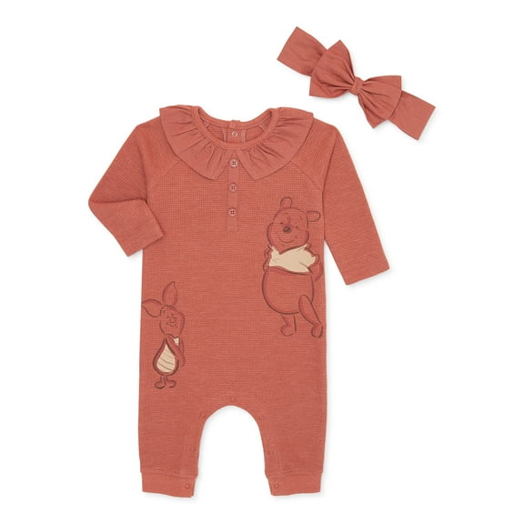 Winnie The Pooh Baby Girl Romper and Headband Set, 2-Piece, Sizes 0/3M-24M