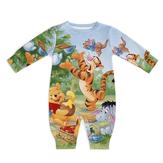 Winnie The Pooh Baby Long Sleeve Rompers Footless Jumpsuits One-Piece Outfits for Boys Girls