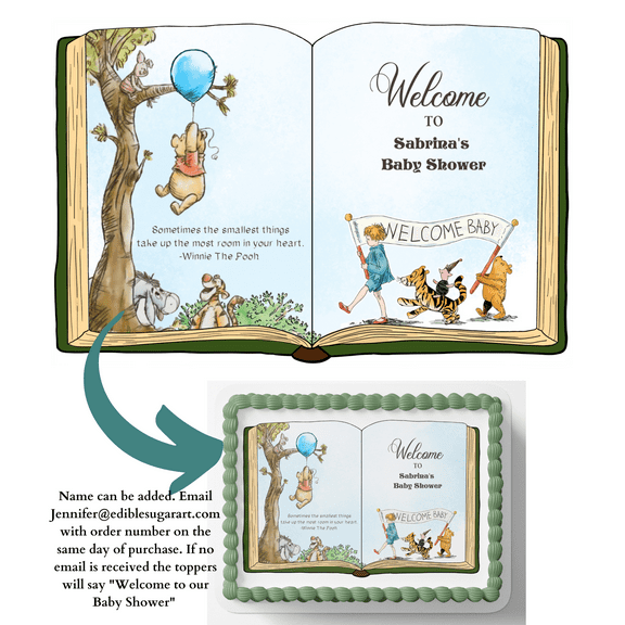 Winnie The Pooh Baby Shower Edible Cake Topper, by Edible Sugar Art