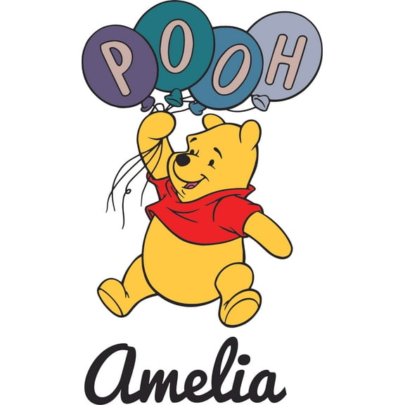 Winnie The Pooh Balloons Cartoon Customized Wall Decal - Custom Vinyl Wall Art - Personalized Name - Baby Girls Boys Kids Bedroom Wall Decal Room Decor Wall Stickers Decoration Size (20x12 inch)
