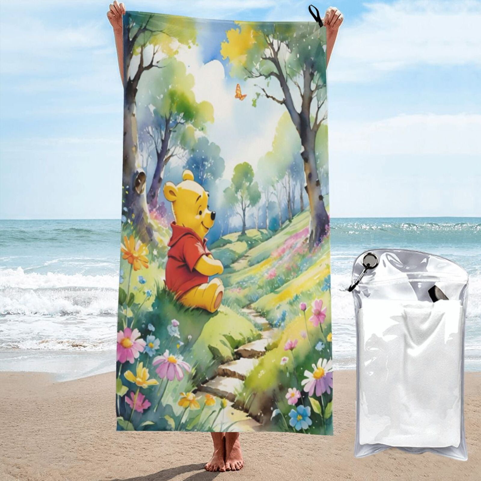 Winnie The Pooh Beach Towel Absorbent Quick Dry Towels For Travel Lightweight Soft Microfiber For Cartoon Fans 31.5 X63