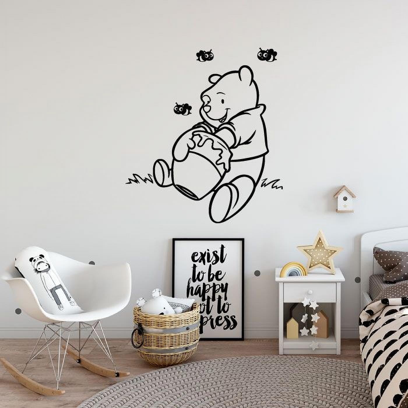 Happy Winnie the Pooh Cute Cartoon Customized Wall Decal - Custom Vinyl  Wall Art - Personalized Name - Baby Girls Boys Kids Bedroom Wall Decal Room  Decor Wall Stickers Decoration Size (30x27