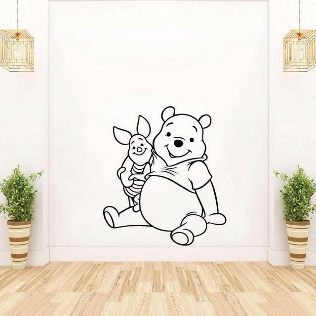 Winnie The Pooh Pooh Bear Pooh Adventures Cute Winnie And Piglet Silhouette Vinyl Sticker Wall Art Decoration Decal For Kids Baby Girl Baby Boy Room Home Room Wall Sticker Decoration Size (8x10 inch)