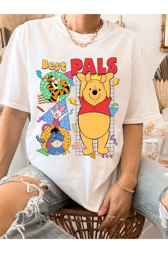 Winnie The Pooh Best Pals Comfort Colors T-Shirt Piglet Eeyore Tigger Pooh Bear Colorful Cartoon Character Gift,Violet Color,Size S