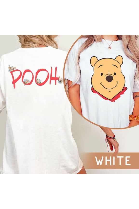 Winnie The Pooh Big Face 2 Sided T-Shirt, Pooh Bear with Bees, Vintage Disney Shirt, Magic Kingdom, Disneyland Trip,White color,size XL