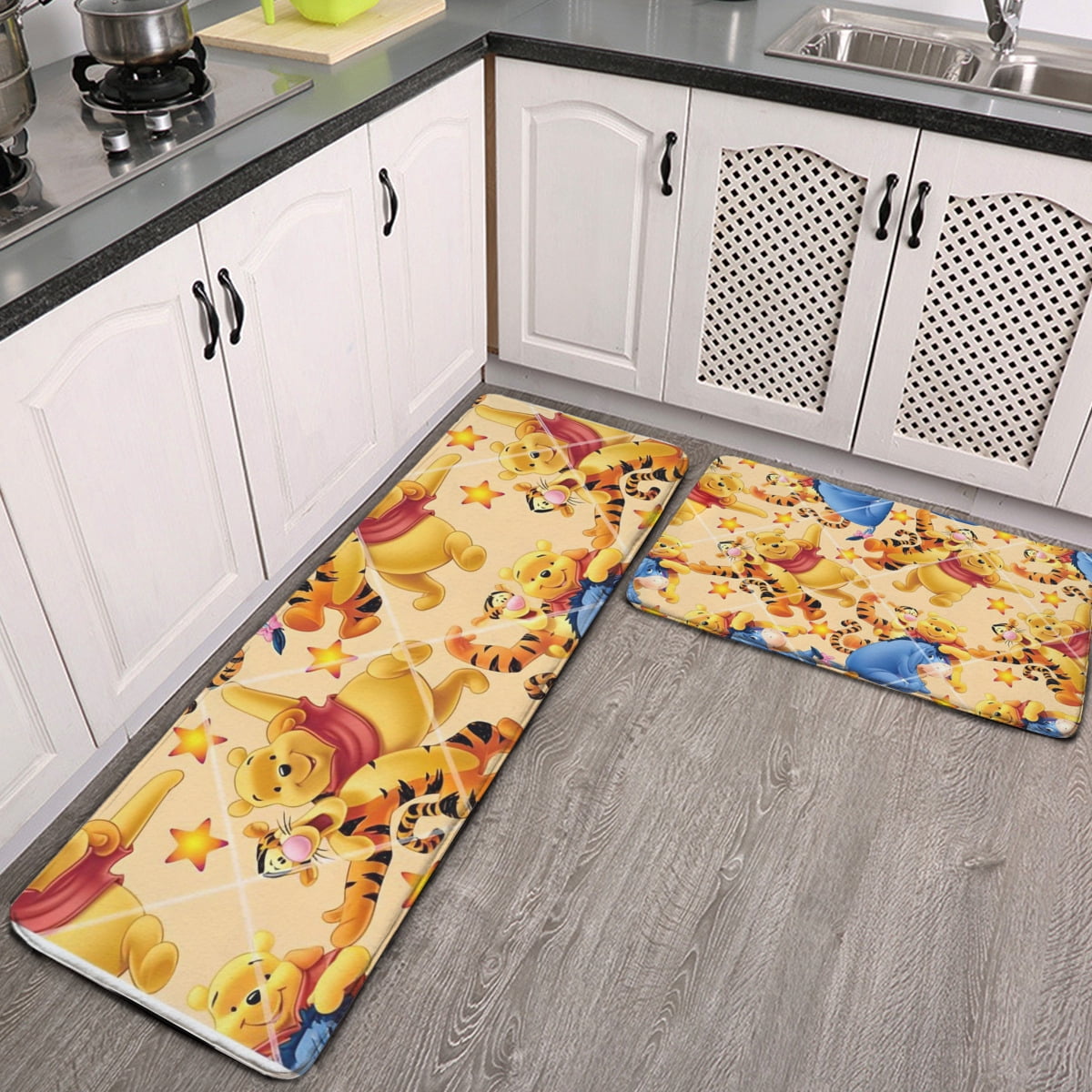 Winnie The Pooh Cartoon Kitchen Floor Mats Set of 2, Waterproof Non ...