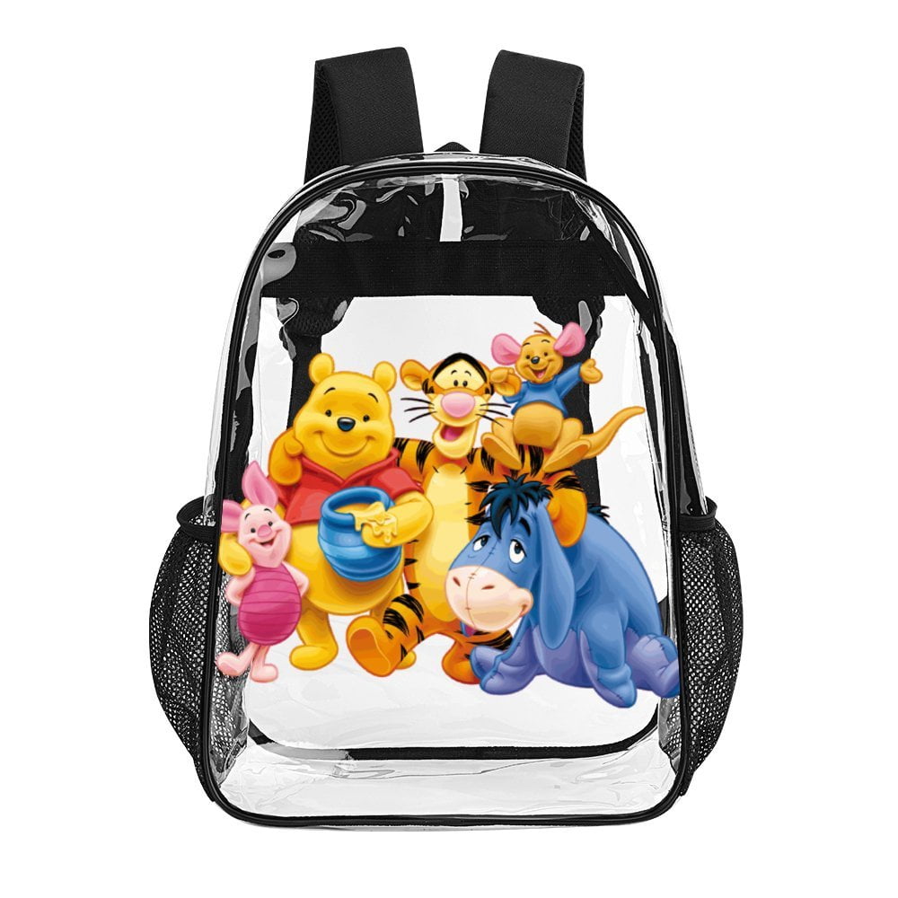 Winnie The Pooh Clear Backpack Heavy Duty Transparent Bag See Through BookBag for Colleges School Work Festival Sport Travel