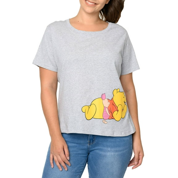 Winnie The Pooh Cropped T-Shirt Piglet Eeyore Tigger Women's Plus Size Gray