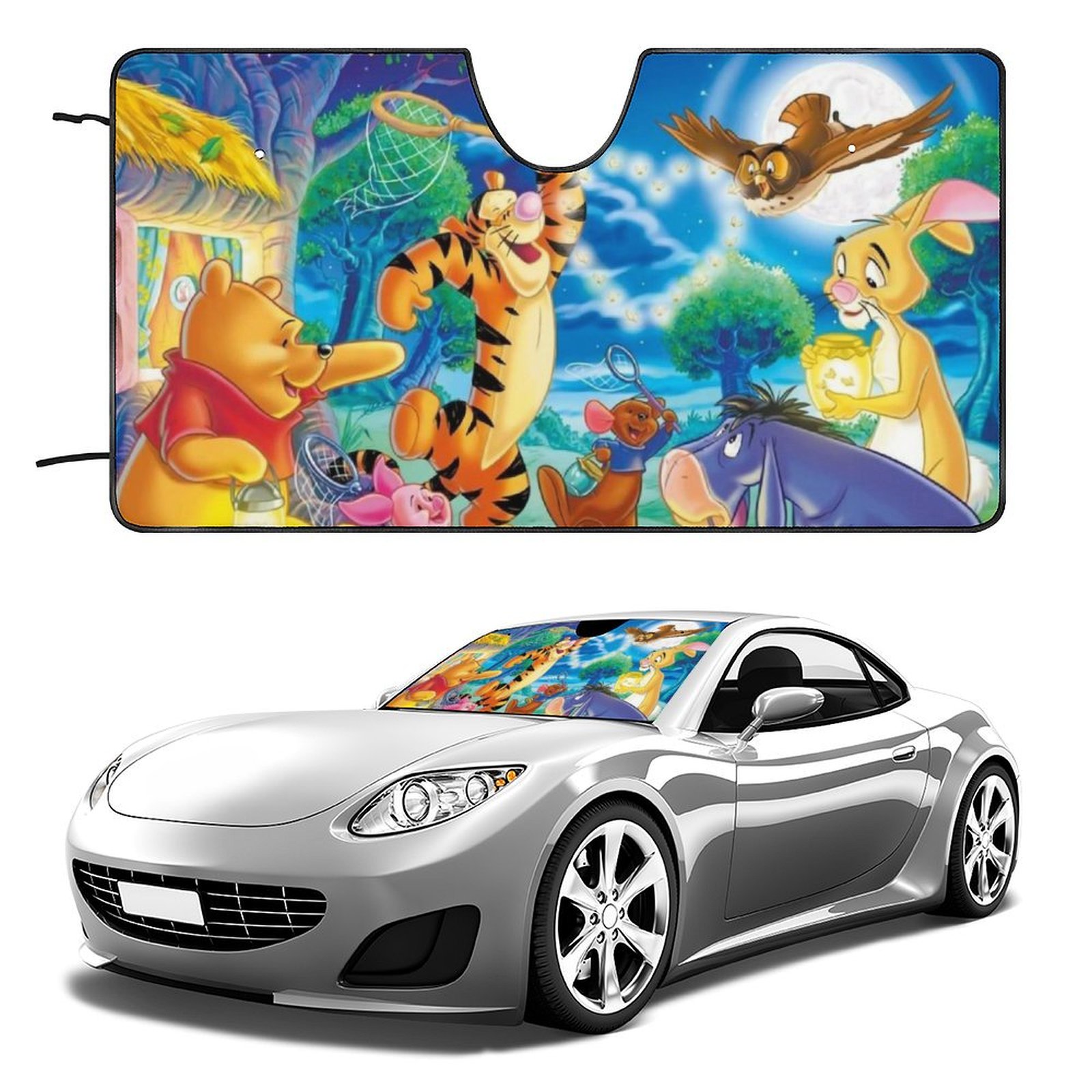 Winnie The Pooh Curved Windshield Sunshade Folding Style Auto Shade