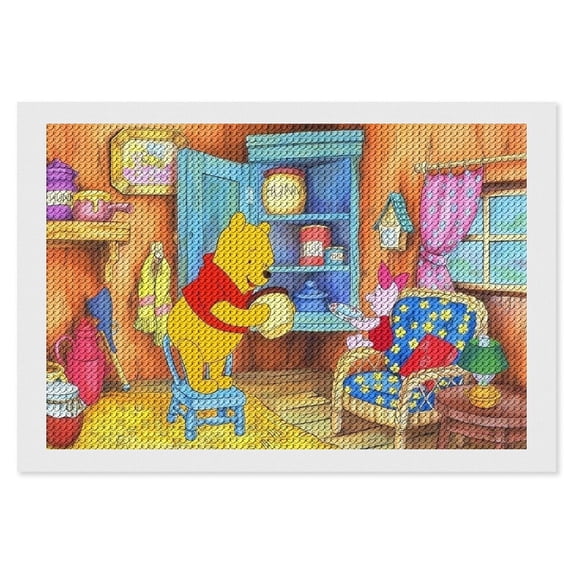 Winnie The Pooh Diamond Arts Kits for Adults Diamond Art Gem Art Painting Full Drill Round Art Gem Painting Kit for Home Wall Decor