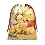 Winnie The Pooh - Floral Circle Pooh Gift Bags,Christmas Gift Bags,Drawstring Christmas Bags,Reusable Holiday Gift Bags & Party Favor Bags,10.6x7.9in