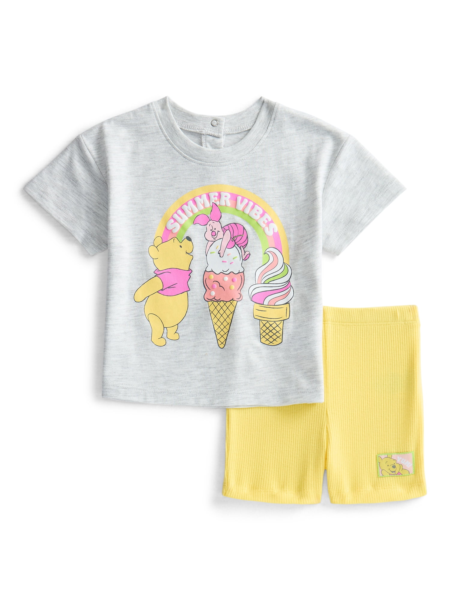 Winnie the Pooh Baby Girls Graphic Tee and Bike Shorts Set, 2-Piece, Sizes 0/3M-24M