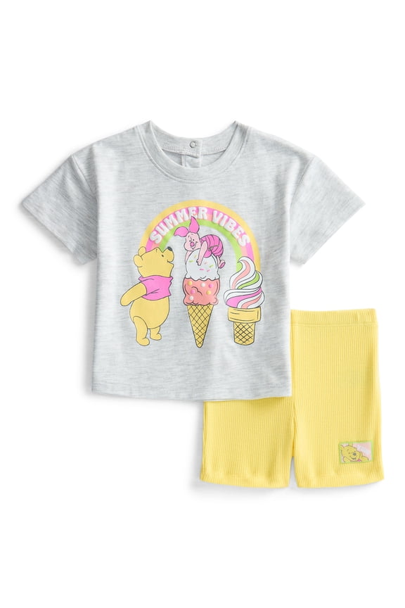 Baby Girls Graphic Tee and Bike Shorts Set, 2-Piece, Sizes 0/3M-24M