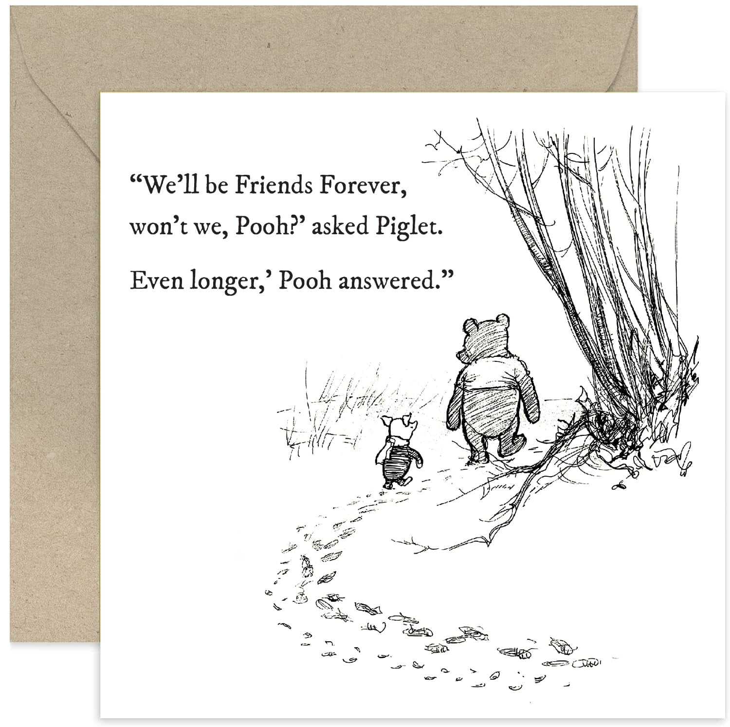Winnie The Pooh Greeting Card Best Friends Forever Sentiment, Birthday Wishes Card for Close Friend, Blank Interior Card and Envelope, White