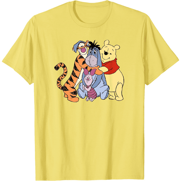 Winnie The Pooh Group Hug Unisex Softstyle T-Shirt for Men Women Kids,Cornsilk Color,Size M