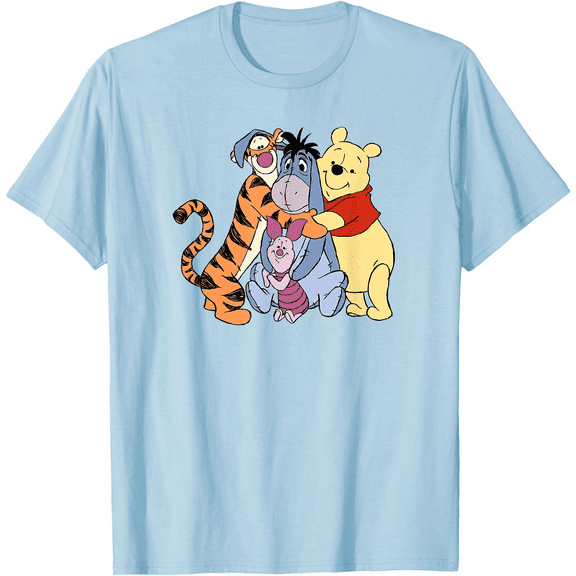 Winnie The Pooh Group Hug Unisex Softstyle T-Shirt for Men Women Kids,Light Blue Color,Size M