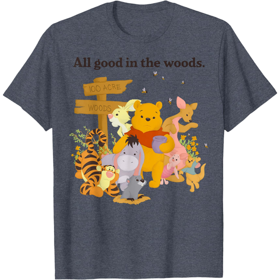 Winnie The Pooh Group Shot All Good In The Woods Unisex Softstyle T-Shirt for Men Women Kids,Heather Navy Color,Size L